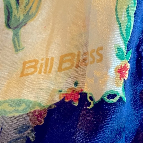 Bill Blass Silk Scarf Blue White Garden Design Long - Picture 9 of 10
